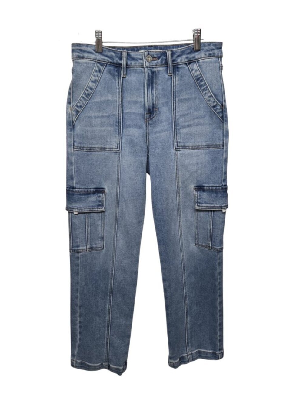Hidden Cargo Jeans Womens Size 27 Blue Denim Utility Square Pockets Straight Leg
